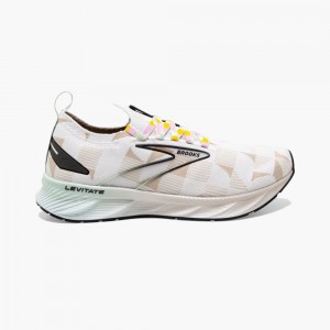 Scarpe Running Strada Uomo Brooks Levitate StealthFit 6 Bianche Argento Verdi | 209364-IDF