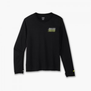 Top Uomo Brooks Distance Long Sleeve 3.0 Nere | 540938-XGE